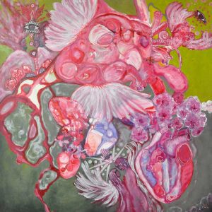 Coeurs Sacrés est une peinture acrylique sur toile réalisée par Aurellll'Art, artiste peinture plasticienne à La Réunion